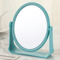 Blue-green wheat straw makeup mirror with double-sided rotating square vanity design - Blue Oval