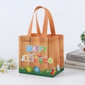 Reusable non-woven Easter gift bag featuring Happy Easter art text and orange handles - Style D04