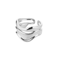 Silver multi-layer wavy open ring made of polished stainless steel for women - Adjustable Open / Silver