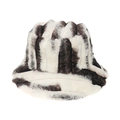 Faux fur bucket hat with black and white stripes for winter warmth and fashion - Coffee