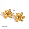 3D flower earrings in 18k gold plated stainless steel, 40.2mm size and 16g weight - Large Flower Earrings (TE60214)