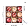 Set of 9 red and champagne gold Christmas balls with glitter and leaf patterns in a grid box - 6CM (9 Pieces) / Brick Red Boxed
