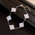 Bracciale in argento con quattro ciondoli a quadrifoglio viola e zirconi incastonati - Blu Argento (13#)