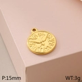 Golden 15mm stainless steel round pendant with relief dove and Latin engraving - Dove of Peace Latin (KLJ5937-Z)