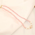 Natural stone necklace with evil eye pendant on elegant beige silk background - Pink Evil Eye Style (1# Shell)