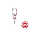 Creolen aus 925er Sterlingsilber mit Flamingo-Anhänger und rosa Zirkonia-Kristallen - Flamingo / Weißgold