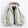 Heren retro parka met capuchon in lichtbeige met imitatiebontkraag en gewatteerde voering - M / Wit