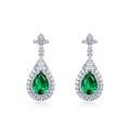 Elegant S925 silver pear cut emerald drop earrings with white pavé cubic zirconia - 925 Silver / Green
