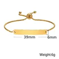 18K gold plated stainless steel box chain bracelet with 39mm curved bar and adjustable slide - Slider Clasp Box Chain / Gold (BR-1446G)