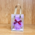 Purple coral fleece teddy bear towel in a transparent gift bag with Just for you ribbon - Bear In Light Purple + Pvc Handle / 30*30cm