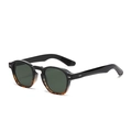 Classic round sunglasses in black and tortoiseshell frame with dark green lenses - Top Black Bottom Leopard G15 C3