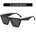 Classic C1 black square cat-eye sunglasses with thick frames and dark lenses - Black Frame Black Grey Lens