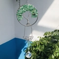 Detail of tree of life suncatcher with green stones and clear crystal prism ball - Green Aventurine