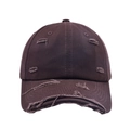 Vintage dark brown distressed baseball cap with ripped details and worn-out brim design - Brown
