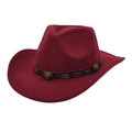 Classic burgundy wool felt western cowboy hat with studded brown leather band - M (56-58cm) / Burgundy