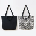Dual-use canvas tote bags in solid black and white with hand-drawn heart print - 44*35cm / Double Handle Heart