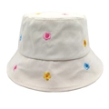 Bob en coton beige avec broderie de fleurs colorées pour la protection solaire - M (56-58cm) / Beige