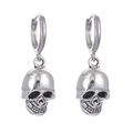 Vintage punk silver skull hoop earrings with gothic rock pendant for men and women - White K + Antique Silver Skull (5211)