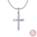 Gepolijste S925 sterling zilveren kruishanger met gevlochten ketting voor heren - Hanger (Met Touwketting) / Witgoud / Zilver