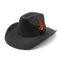 Classic black wool felt fedora hat for men and women featuring a vibrant red feather accent - M (56-58cm) / Black