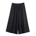 Flachbild der schwarzen Hose mit hoher Taille, weitem Bein und glatter Textur - S / Dunkelgraue Hose