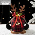 Sac cadeau de Noël à carreaux rouges et noirs avec bois de renne à paillettes, 20x23 cm - AFLD8-2 Bois à Carreaux Rouge Noir 20x23cm