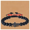 Detail view of matte black tiger eye bead bracelet with cross charm on father's gift card - Style-C / To My Dad
