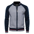 Cardigan da uomo in maglia con collo alto, design color block blu navy e grigio - M / Blu Notte