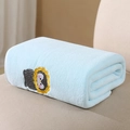 Soft light blue coral fleece baby bath towel featuring cute penguin cartoon embroidery - 110*105cm / Blue Penguin