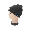 Black knitted beanie with integrated LED headlamp and side Bluetooth control panel - 4-LED Bluetooth Style / Dark Gray
