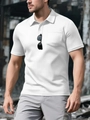Men's summer casual polo shirt in white with chest pocket and breathable mesh texture - S / White