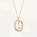 Collana elegante in oro con cerchio di cristalli e ciondolo con lettera L da donna - Lettera L