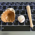 Miniature baseball keychain set with brown leather glove and small wooden bat - 3-piece Mini Charm / Khaki