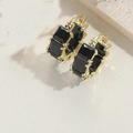 Elegant gold hoop earrings with three rectangular black zircons in a claw setting - Black Zircon (Gold)