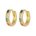 Pendientes de oro de 18K con cinco circonitas rectangulares de colores vibrantes - Huggie de Circonita Colorida (E354-1)