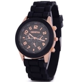 Elegant quartz watch with black silicone strap, rose gold case, and luxury diamond dial - Geneva Black