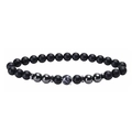 Détail du bracelet en perles de pierre noire mate 6mm avec hématite et perle marbrée - Sodalite bleue