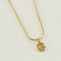 18K gold plated snake chain necklace featuring a sparkling letter G pendant with crystals - Gold Initial G (With Chain)