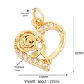 Goldener Herz-Rosen-Anhänger mit Mikro-Zirkonia-Besatz und Größenangaben im Detail - L196062-Goldene Rosen Herz