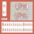 Roze French press-on nagels met cat-eye effect, ruitpatroon en 3D-strik accenten - Z1215 Zoete Sterrentaal (Lijm Type)