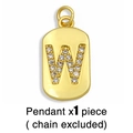 Macro detail of gold-plated W letter pendant with sparkling crystals on white background - Gold Letter W Pendant (Without Chain)