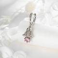 Boucles d'oreilles cloche en argent avec pendentif gemme rose sur support blanc - Style Pierre Rose - À l'unité (A901-1#粉)