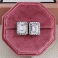 Elegant emerald cut halo stud earrings in a pink velvet box with silver finish - Emerald Cut White (E1997)