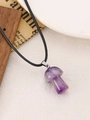 Handgemaakte paarse kristallen paddenstoel hanger ketting met zwart koord vintage - Natuursteen Paars 1159