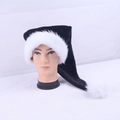 Plush black Christmas hat with white faux fur trim and pompom on mannequin head - Black 32*75cm
