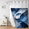 Dettaglio della tenda da doccia waffle con stampa occhio di gatto blu e occhielli - Occhio di Gatto Blu Astratto