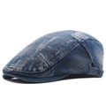 Béret en jean bleu foncé délavé avec détails effilochés et boucle métallique ajustable - Bleu Moyen