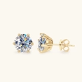 Classic 925 sterling silver round moissanite stud earrings in gold 6-prong setting - 2ct+2ct / Gold-6 Prong