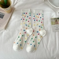 White mesh mid-calf socks with colorful polka dots in a sweet Japanese style - One Size / Colored Polka Dots