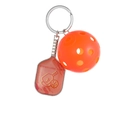 Zinc alloy pickleball paddle keychain with orange ball and Love Pickleball text - Orange Pickleball Paddle C With Plastic Ball